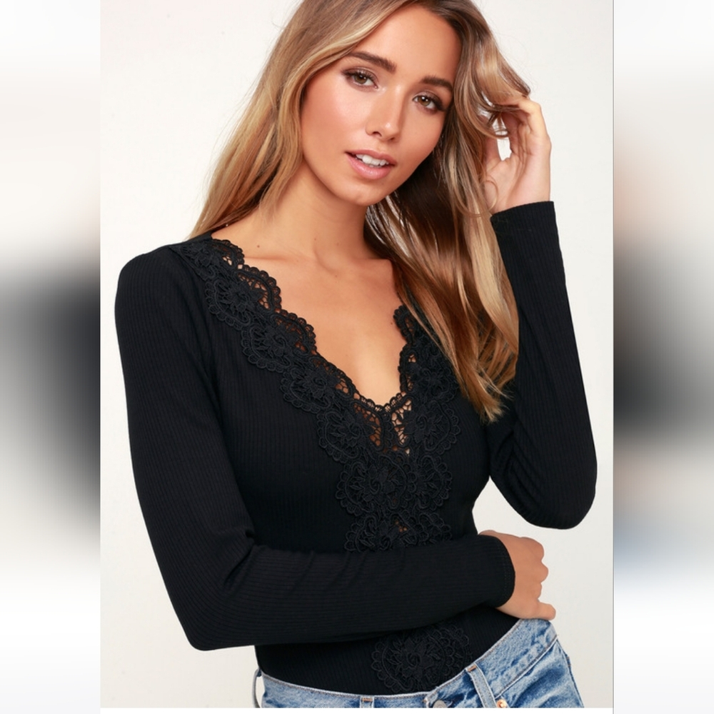 Lulu's come back to you long sleeve lace bodysuit